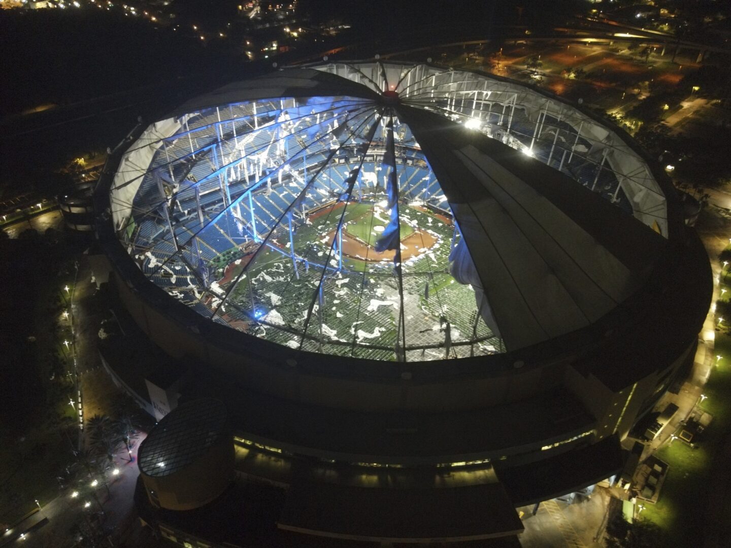 Tropicana Field baseball stadium loses its roof to Hurricane Milton